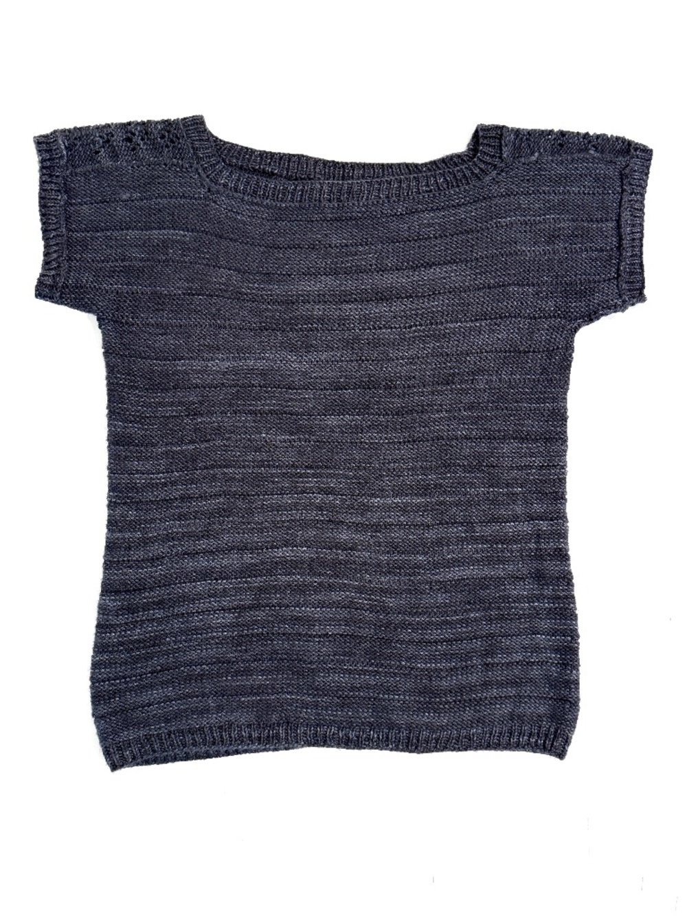 Handknit Dark Gray 100% Merino Wool Short Sleeve Sweater Top, Size Small